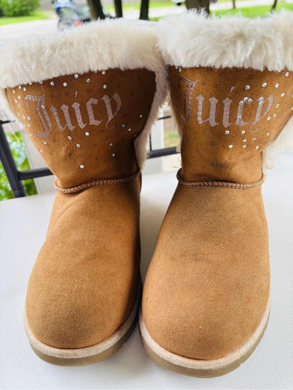 Juicy Couture Chestnut Brown Faux-Shearling Embellished Kids Boots